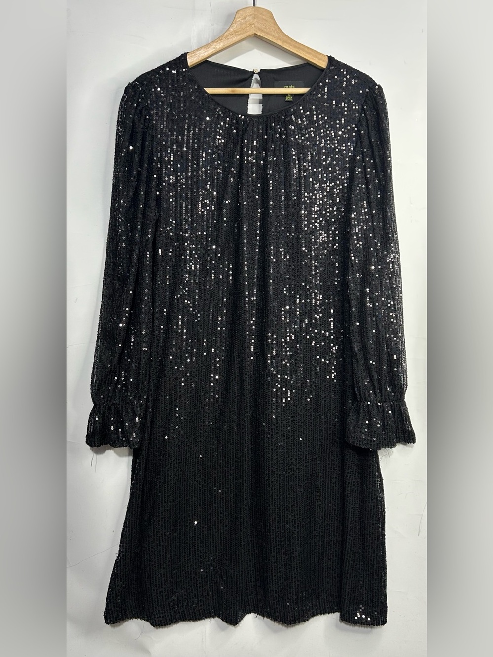 Maia Black Sequined Long Sleeve Dress Size 14